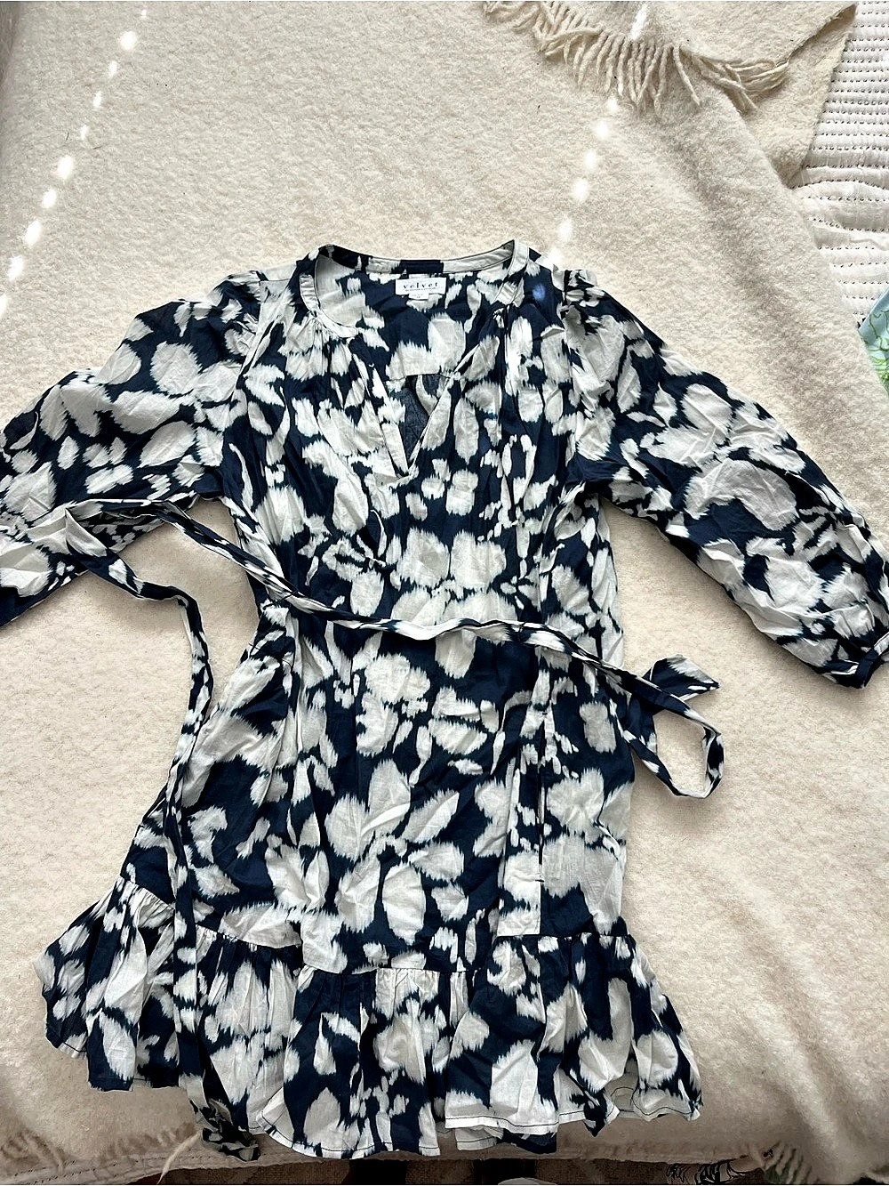 Velvet by Graham & Spencer Paloma Tie Waist Navy Floral Dress Mini Dress XS